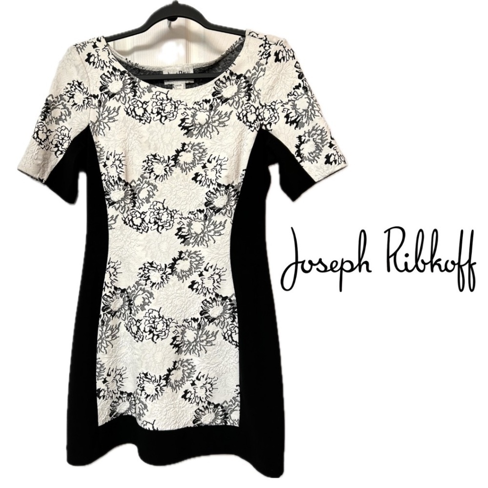 Joseph Ribkoff Bodycon Mini Dress in Black/White Textured Stretch Fabric size 8